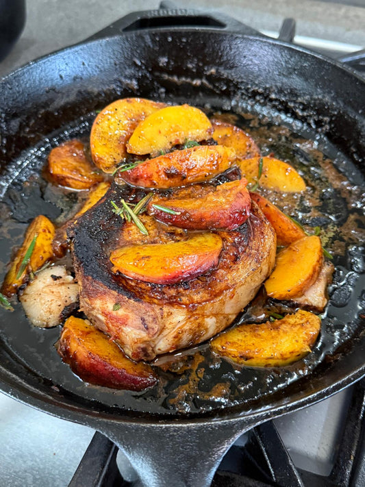 HOTBOY Hot Sauce Spicy Peaches and Pork Chops